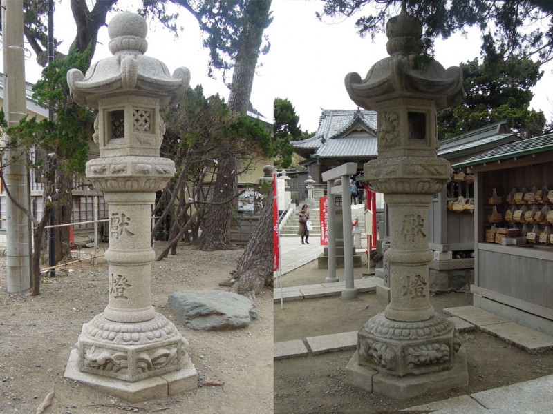 葉山 森戸神社 参道の石燈籠 波兎