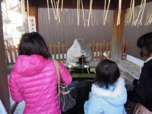 調神社 2014年 初詣 手水舎の兎