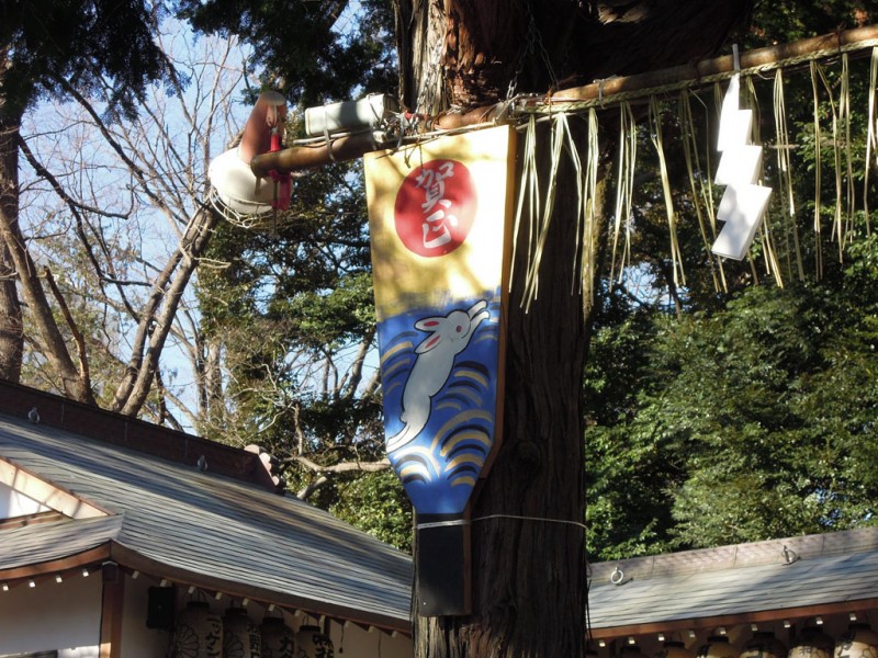 調神社 2014年 初詣 兎の羽子板（左）