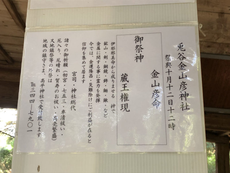 兎谷金山彦神社 案内